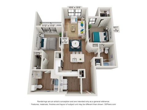 Floor plan for 2 beds, 2 baths, 1120 sqft